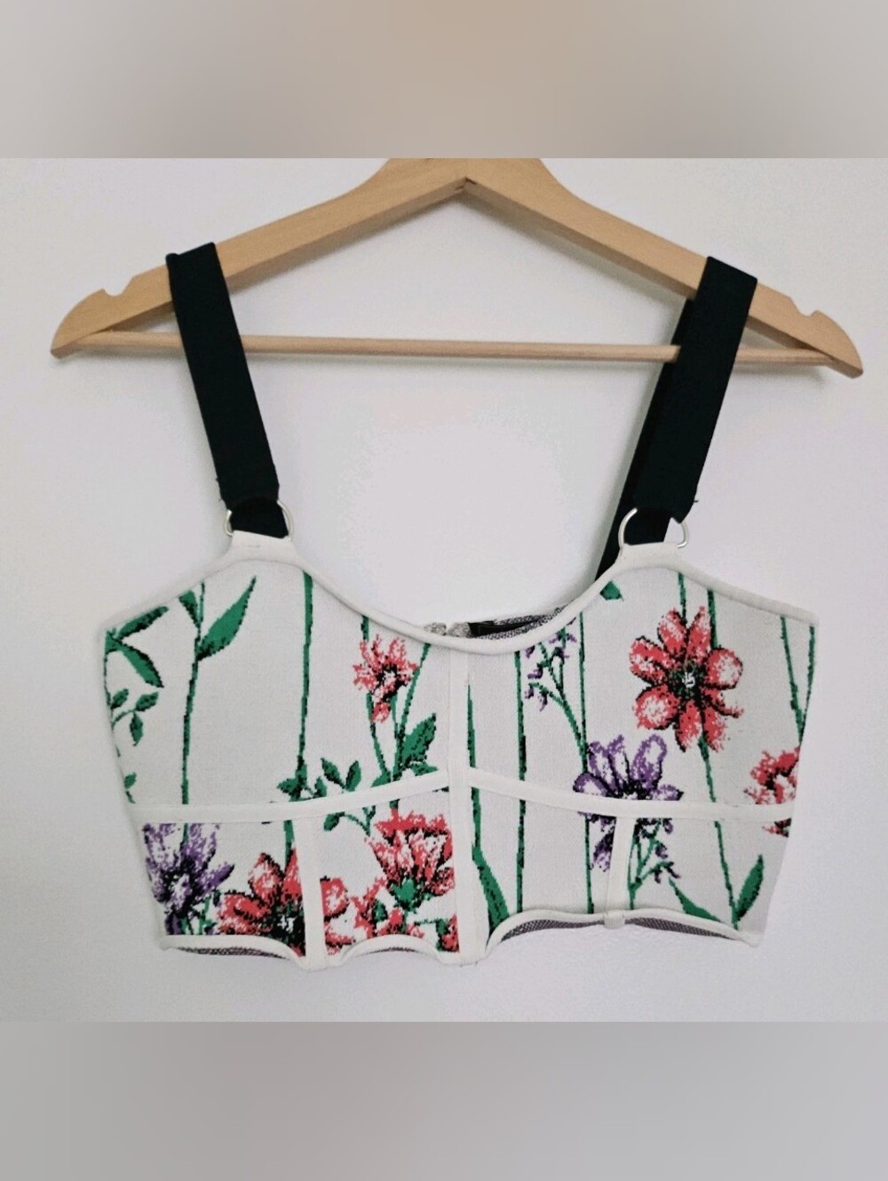BCBGMAXAZRIA Floral Bustier Cropped Knit Top Gardenia Combo Sz M